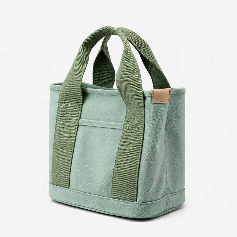 Simple Women's Canvas Tote Bag with Zipper, Double Handles Handbags for Women Purses, Bucket Shopping Bags Black Green Gifts view 4