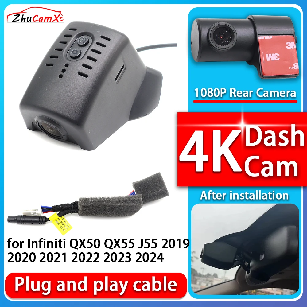 4K 2160P Camera Plug and Play Dash Cam Video Night Vision For Infiniti QX50 QX55 J55 2019 2020 2021 2022 2023 2024