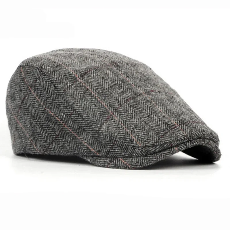 Men's  Hats Autumn Winter British Western Style Striped Berets Caps Warm Wool Advanced Flat Ivy Cap Vintage Beret for Men