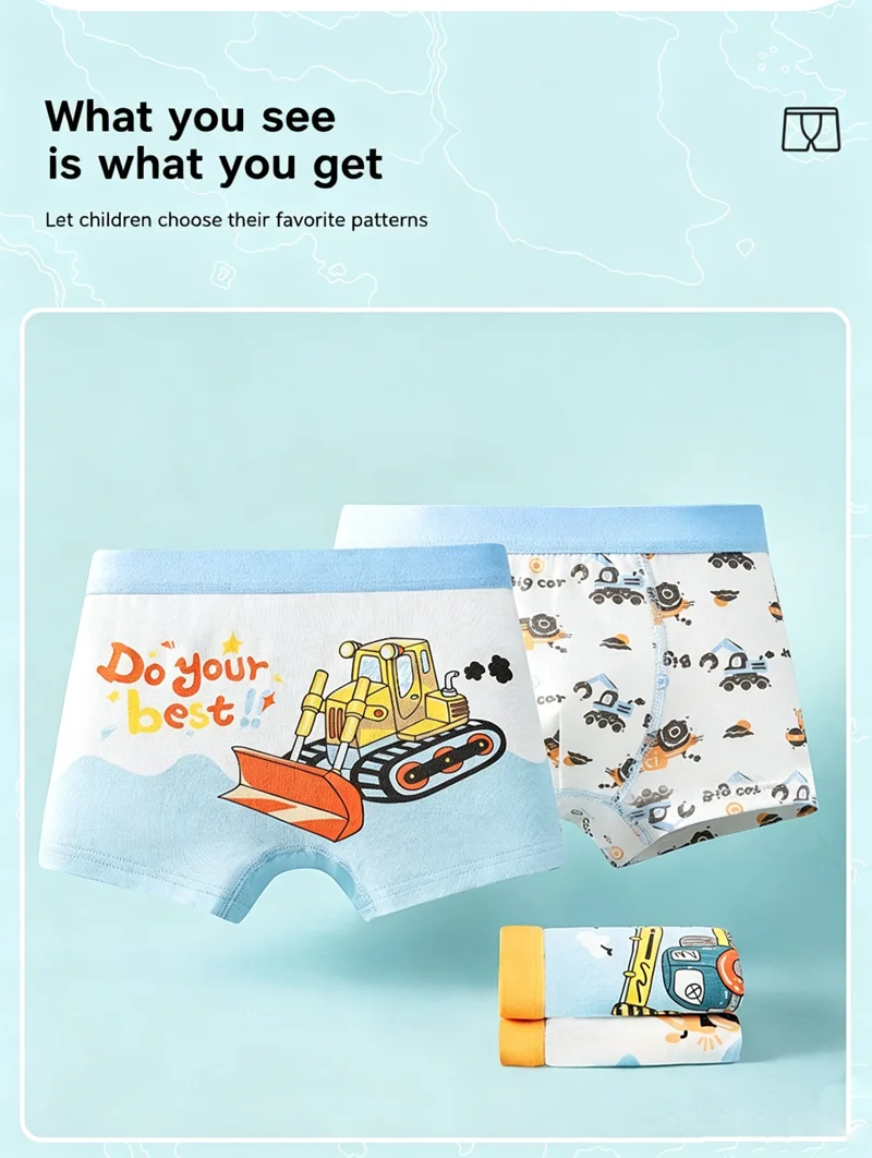 4 Stück Jungen-Unterwäsche mit Cartoon-Baufahrzeug-Motiven, Boxershorts, Kinderkleidung aus A-Klasse-Baumwolle, Atmungsaktive Weiche Kinderunterhosen – Detail 12