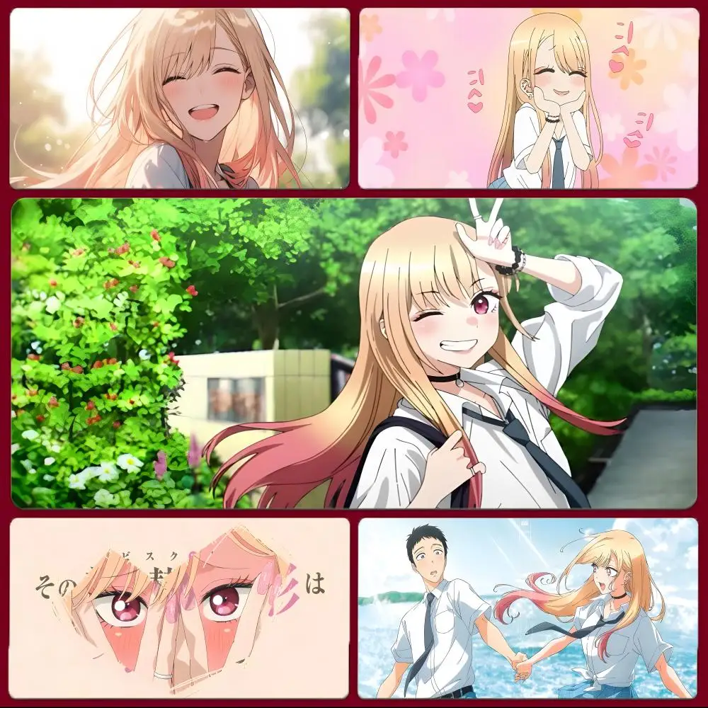 

Милый аниме-коврик для мыши с Китагавой Мариин из «My Dress-Up Darling», большой игровой коврик для мыши с прошитыми краями, утолщенный настольный коврик для ПК