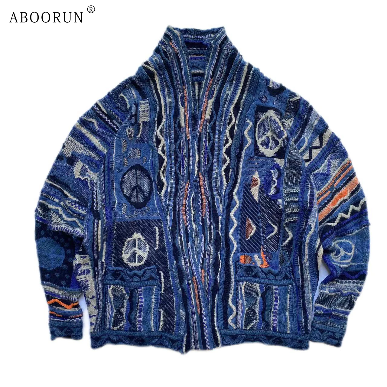 ABOORUN Men's Vintage Cardigan Sweaters Harajuku Loose Knitted Taoist Robe Coats for Male