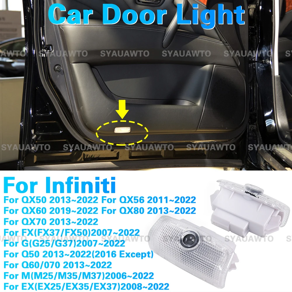 

2x LED Car Door Welcome Light Projector Accessories For Infiniti QX50 QX56 QX60 QX70 QX80 FX G Q50 Q60 Q70 M EX EX25 2011-2022