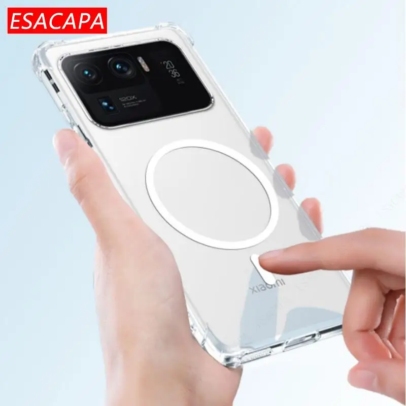 Mi 11 Ultra Magsafe Magnetic Wireless Charging Case For Xiaomi Mi 13 15 Pro 12S 14T Pro Acrylic Transparent Shockproo Cover