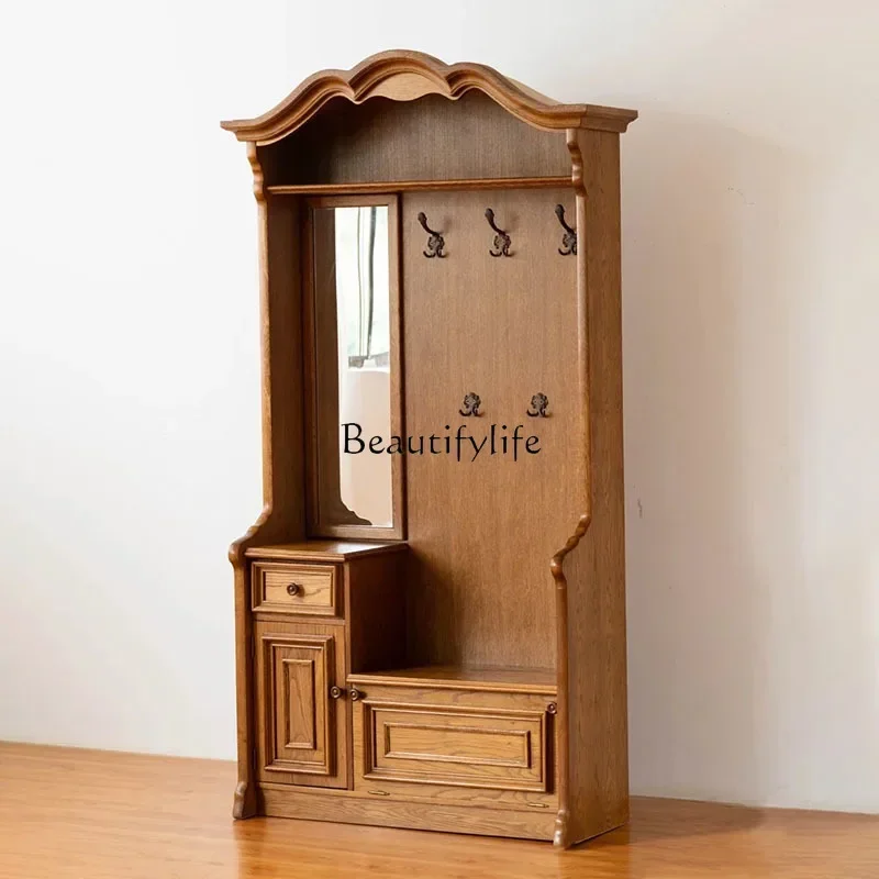 

01LFrench solid wood home retro old carved entrance cabinet European medium and ancient style wardrobe