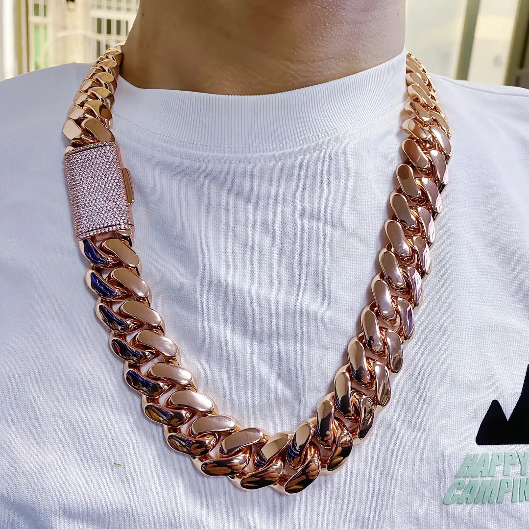 Thick Rose Gold Cuban Chain Necklace 18K Gold Plated Stainless Steel Men's Jewelry Hip Hop Rapper Chain Gift For Him Boyfriend