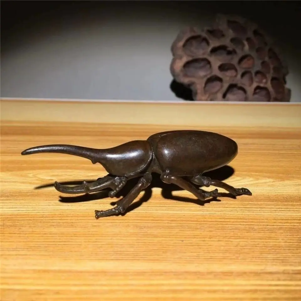 Solid Copper Beetle Ornament Copper Monarch Old Buffalo Small Ornament Simulation Insect Japanese Return Tea Pet Tea Ceremony