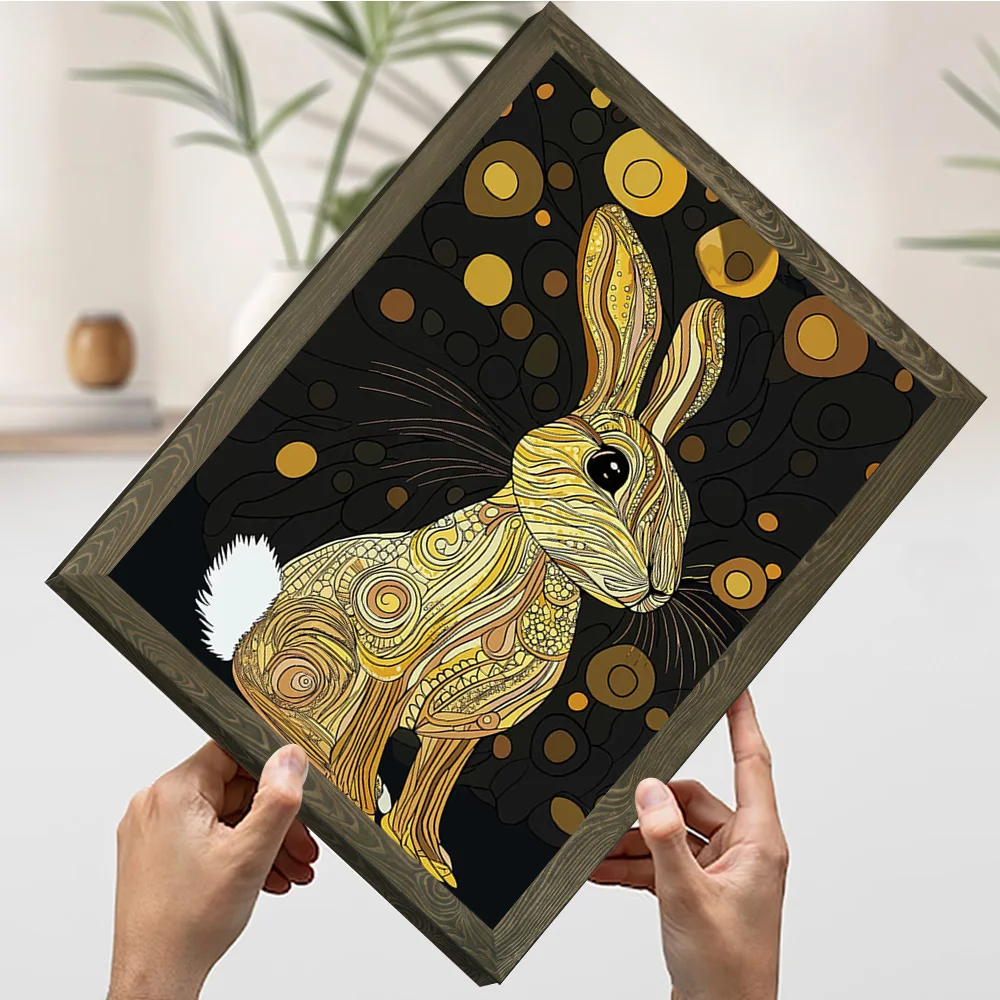 Póster de conejo dorado, pintura en lienzo impresa personalizable para imágenes, arte de pared, decoración de habitación, Mural de decoración Interior para el hogar