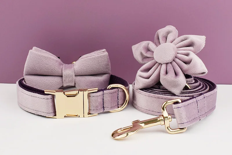 Deep Purple Velvet Powder Samt-Hundehalsband und Leinen-Set für individuell gravierte Namensschilder, Heimtierbedarf, Hundeleine, Samt 06 – Detail 6