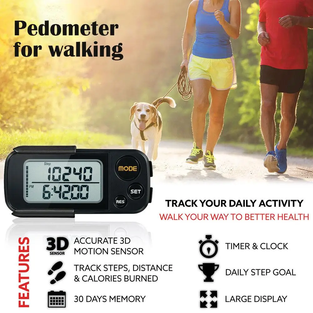 1PC Pedometer Step Walking 3D Digital Pedometers Steps Watch Women Pocket Stopwatch Exercise Step Miles Counter Electronic K8S0