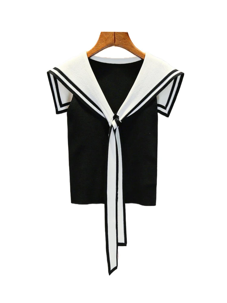 سترة محبوكة بياقة بحرية مخططة للكلية Sle للسيدات صيفية من Faion مادة عالية الجودة مقاس عادي ort Sve #5