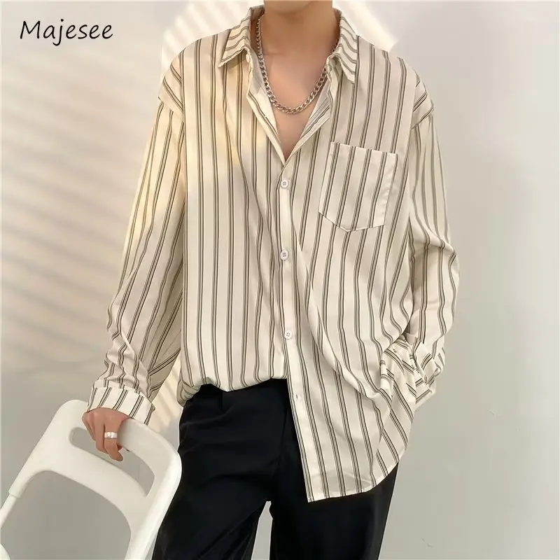 

Striped Shirts Men Classic Chic All-match Korean Style Oversized Tops Teens Minimalist Basic Hot Sales Office Long Sleeve Newest