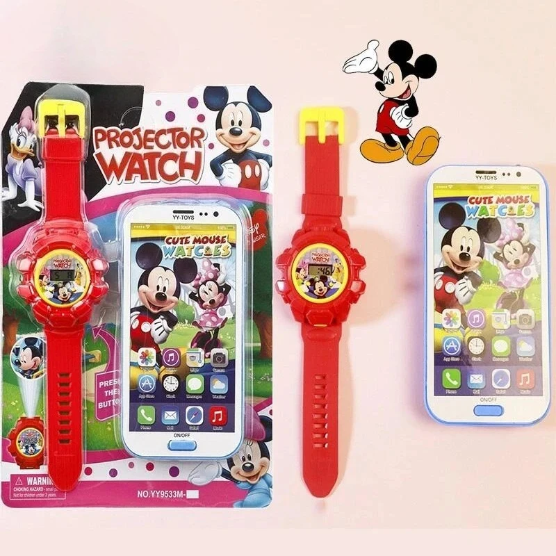 Anime Peripheral DSN Figure Mickey Frozen Kawaii Mobile Phone Model Cartoon Elsa Electronic Projection Watch Birthday Gift Toy