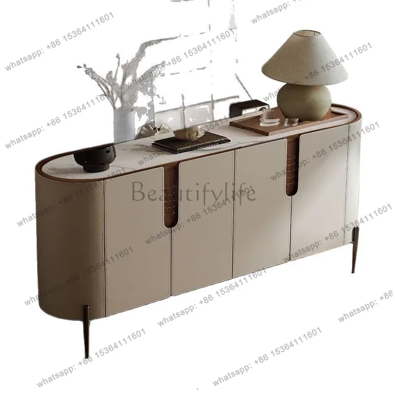 Medieval side cabinet Modern simple light luxury saddle leather Italian minimalist storage bucket cabinet