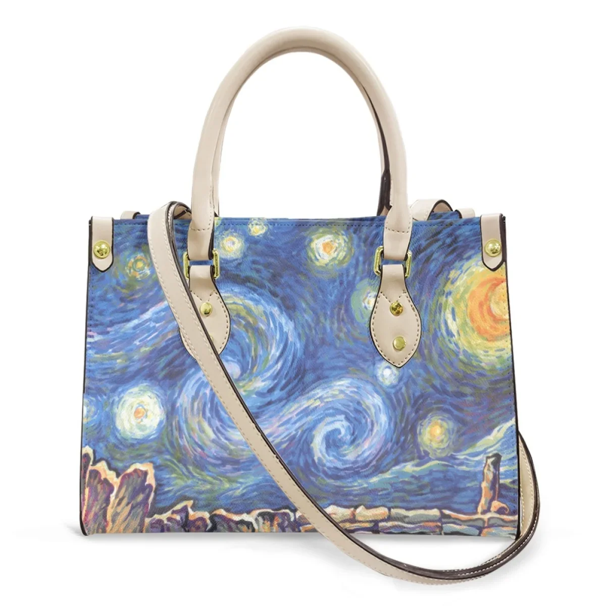 Van Gogh Starry Night Design Bolsa mensageiro para mulheres, bolsa de ombro, alça superior, couro, casual, vintage, presente do dia das mães, moda, 2023