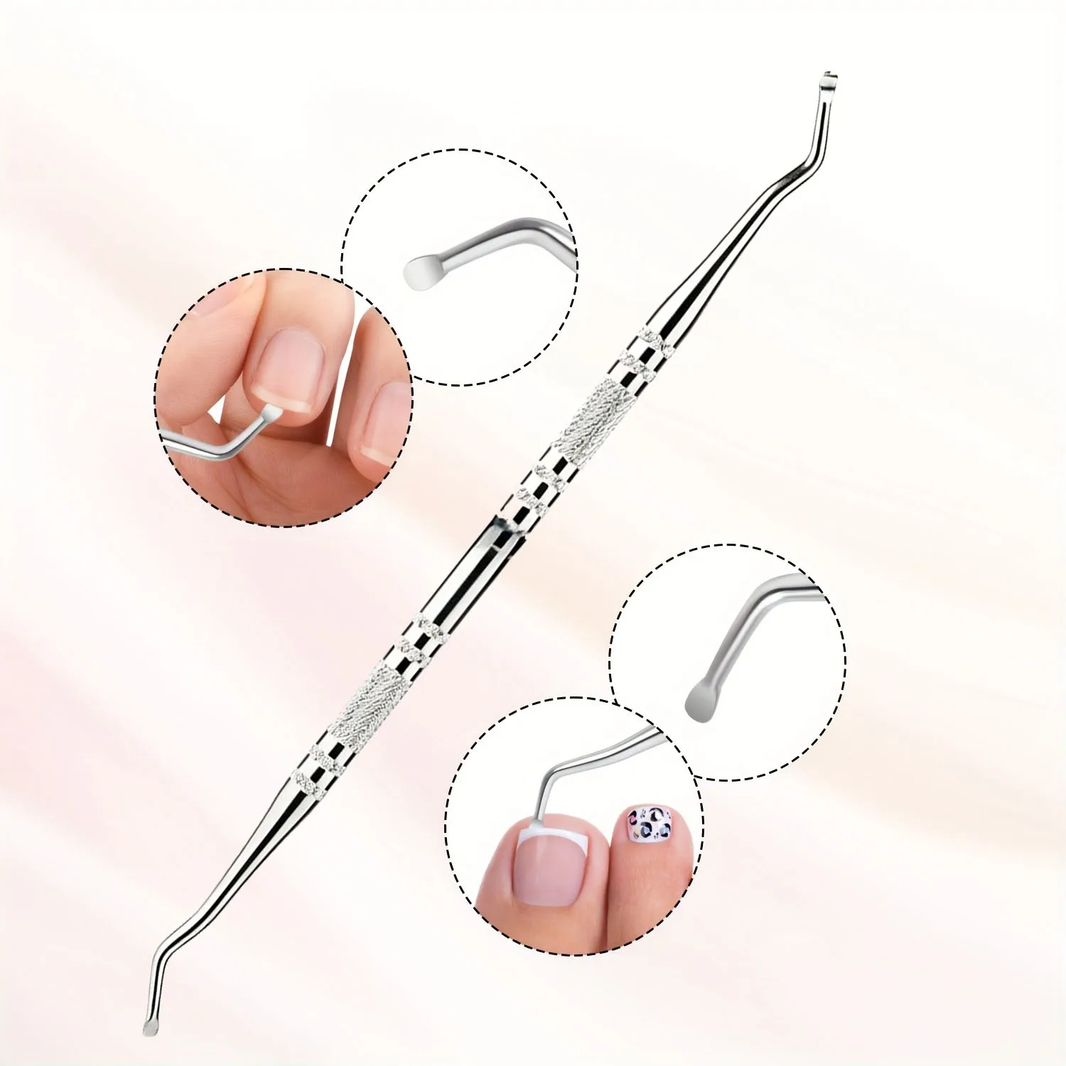 Nail Pusher Scraper Made of Stainless Steel, Textured Handle, Foot, Hand, and Nail Care Products, Nail Polish Remover, Manicure Tools, Nail Pusher for Professional Nail Technicians, Home Nail Care