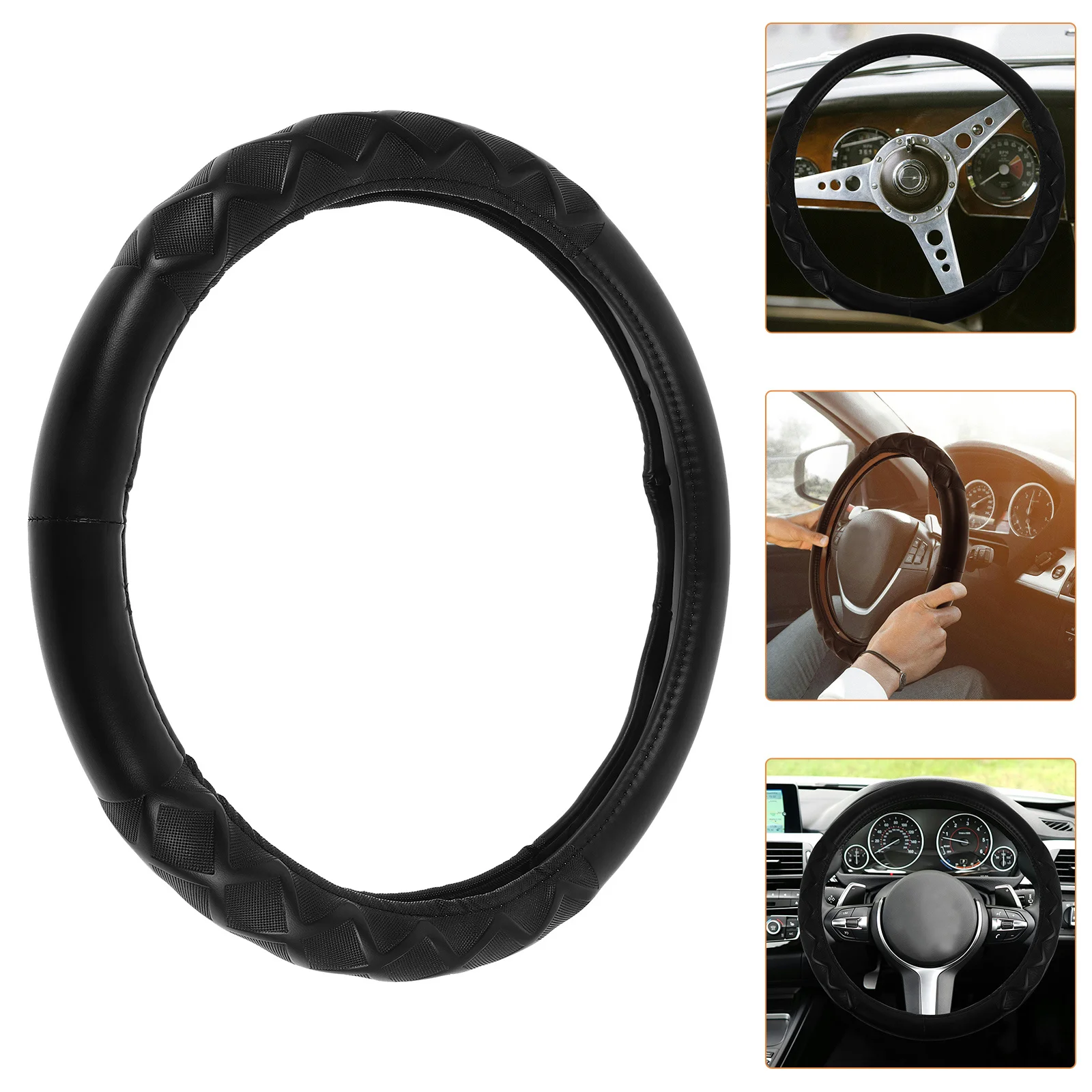 

Car Steering Wheel Cover Faux Durable Easy Install Improved Grip Steering Wheel Protector Stylish Car Interior Accessory