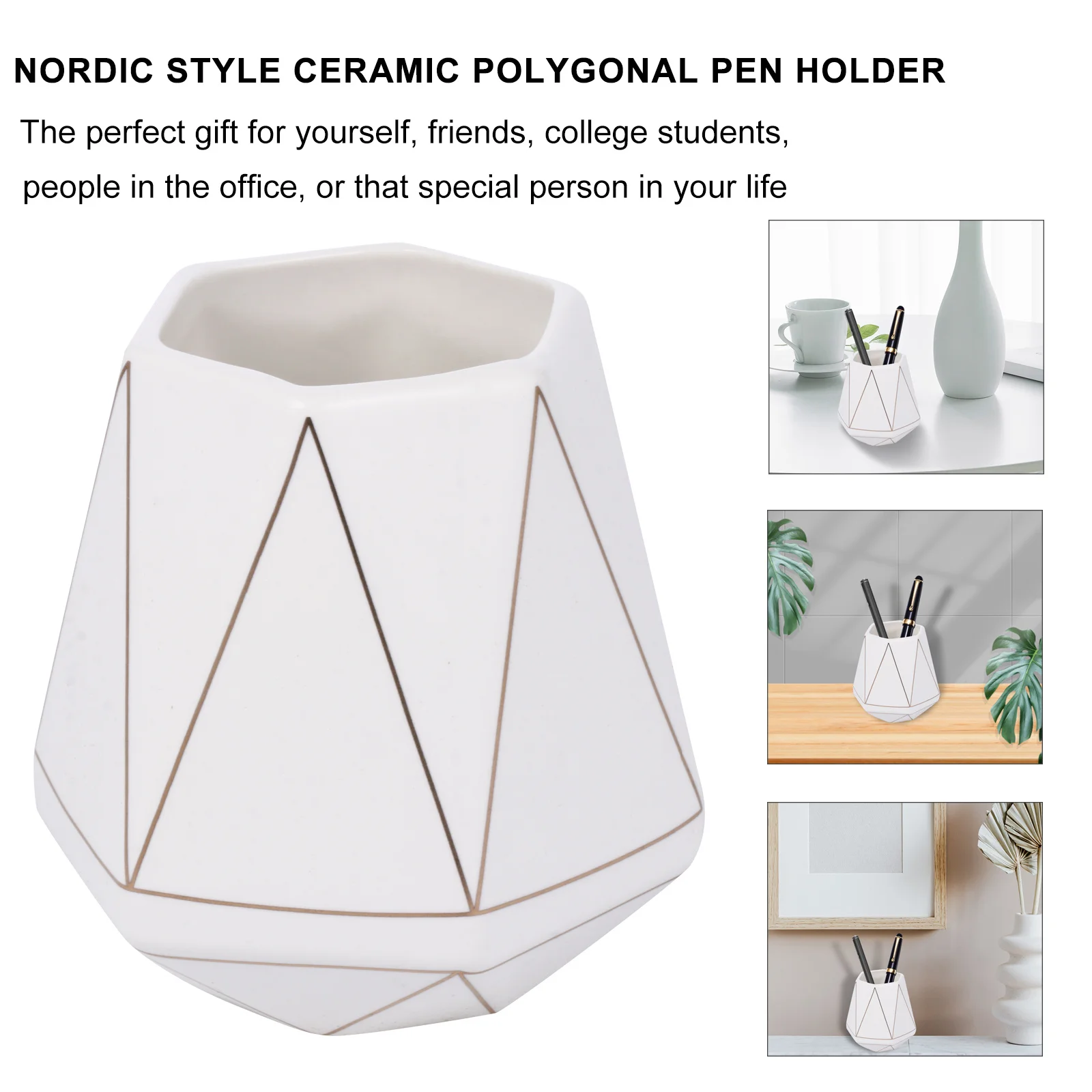 1Pcs Ceramic Pen Holder Geometric Multifunctional Pen Storage Container Brush Organizer for Home Office Desktop Decor