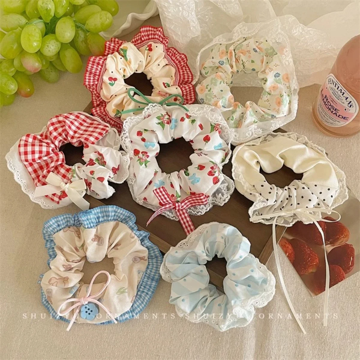 Sweety Lace Hair Rope Cute Polka Dot Graffiti Butterfly Bow Hair Rope Girls Daily Life Fashion Hair Accessories Elastic Band
