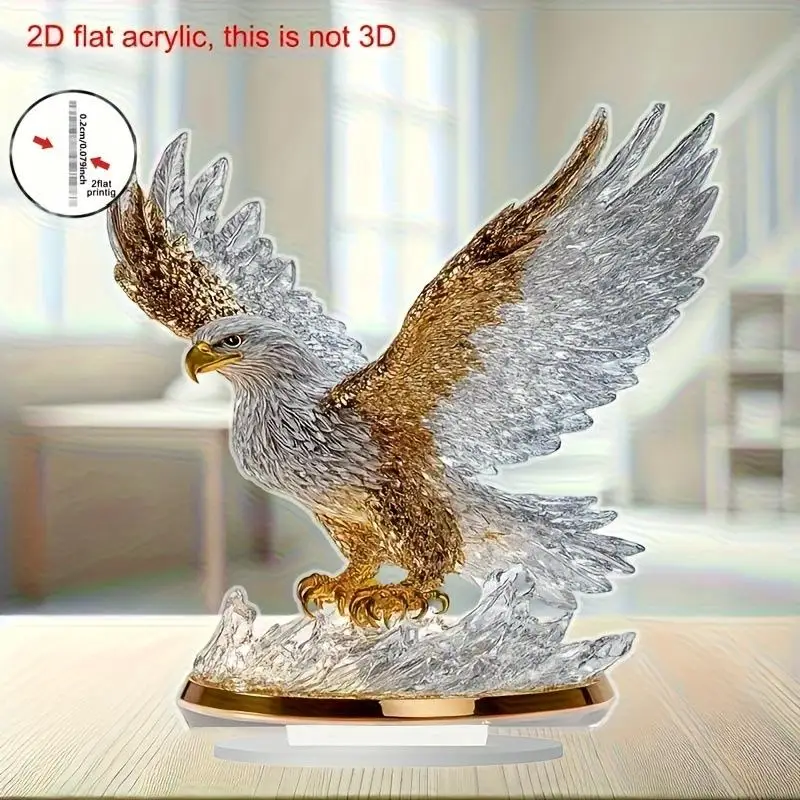1Pcs Flapping Eagle 2D Acrylic Table Decoration Modern Animal Vase Figurine Flat Ornament for Home Christmas Halloween Gifts