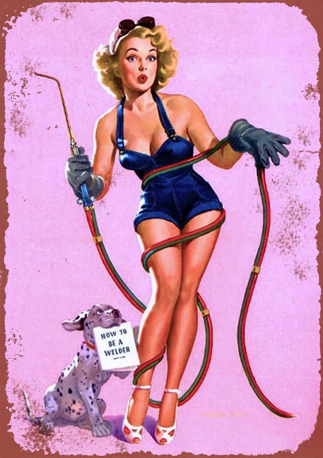 Vintage Pin-Up Girl How to be a Welder Wall Art Funny Metal Tin Sign 8X12 Inch sign