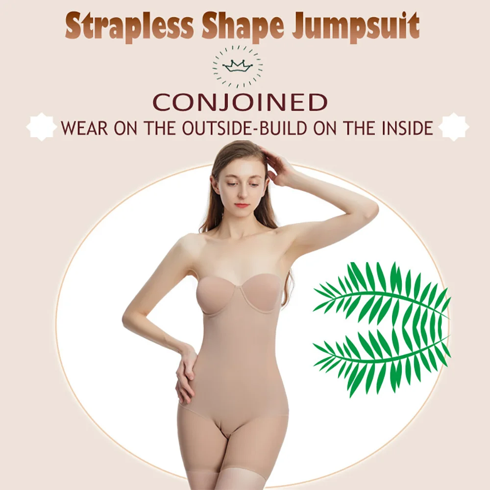 

Strapless Body Shaper Jumpsuit Women Underwear Seamless Corset Female Hip Lift Abdomen Chest Support Open Crotch Bodysuit