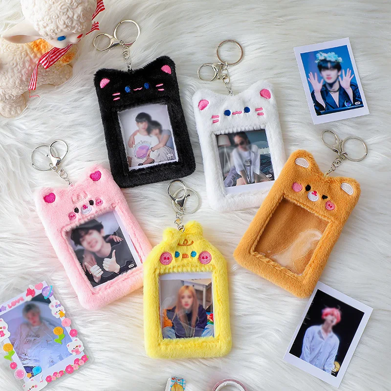 Imagem -02 - Korean Idol Photo Card Holder Ins Plush Photocard Cute Rabbit Bear Cat Keychain id Credit Bank Protector Papelaria para Menina