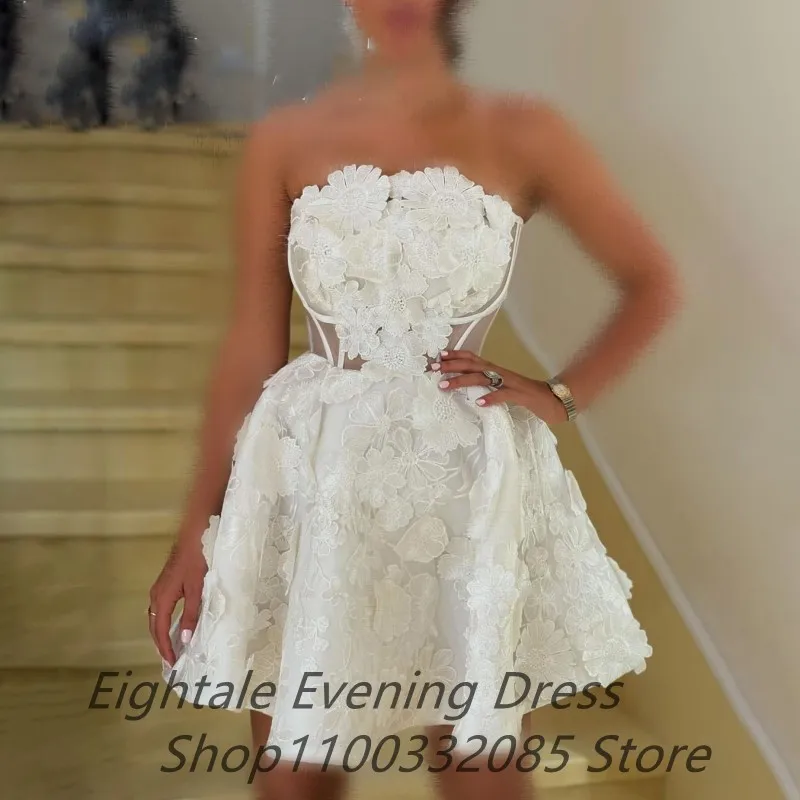 Mini vestidos de casamento 2025 boêmio vestidos de noiva sem alças rendas apliques 3d flores simples robe de mariage personalizado