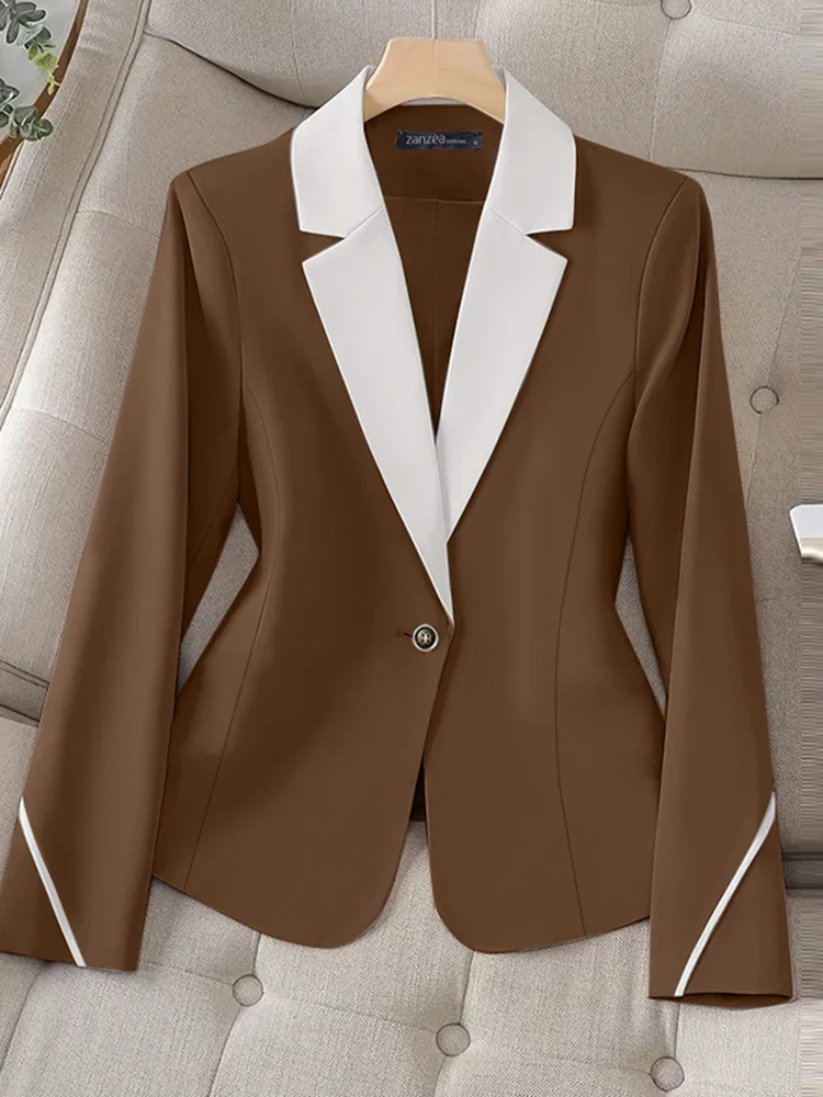 حجم كبير 5XL ZANZEA المرأة السترة الرسمية خمر Colorblock الخصر معاطف مكتب سيدة كم طويل جاكيتات أزرار رقيقة أبلى
