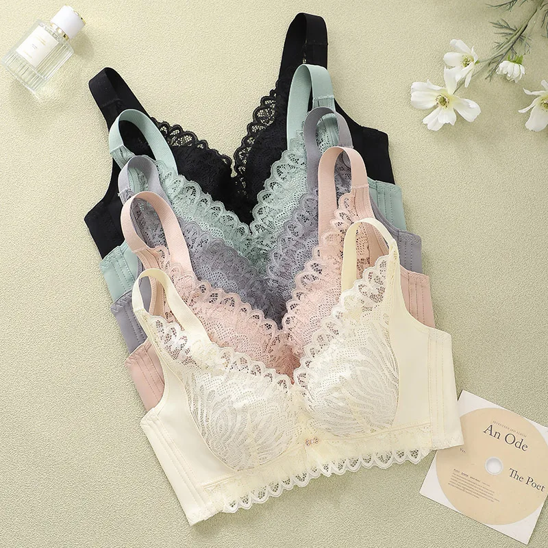 Large Size Breathable Bra Thin Style Gathered Anti-Sagging Underwear Women\'s No Underwire Bra Soft Comfortable Wipe Chest