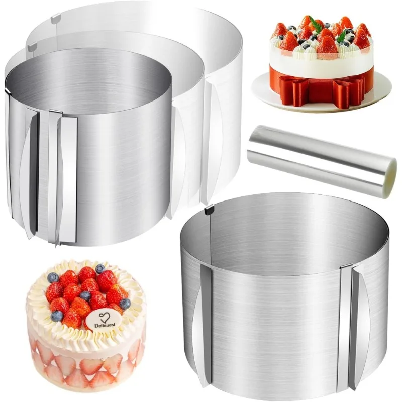 قالب حلقة كعكة من الفولاذ المقاوم للصدأ قابل للتعديل أداة خبز قابلة للتوسيع للكعك الطبقات والجبن سهلة الاستخدام للخبازين المنزليين