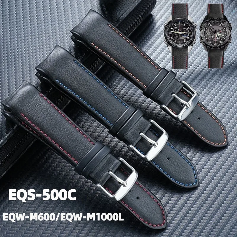 

Изогнутый кожаный ремешок для часов 22 мм для Casio EQS-500C EQW-M600 ERA-200 EQW-M1000, ремешок из воловьей кожи с узором под карбон, браслет