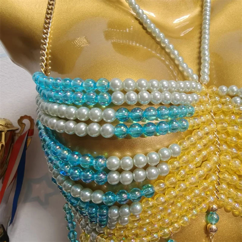 Damen-Tanktops Bunte Perlen-Quasten-Körperkette Strass Sexy Mehrlagiges Perlen-Y2K-Top Nachtclub-Party Kleidung+Damenmode 2026 – Detail 5
