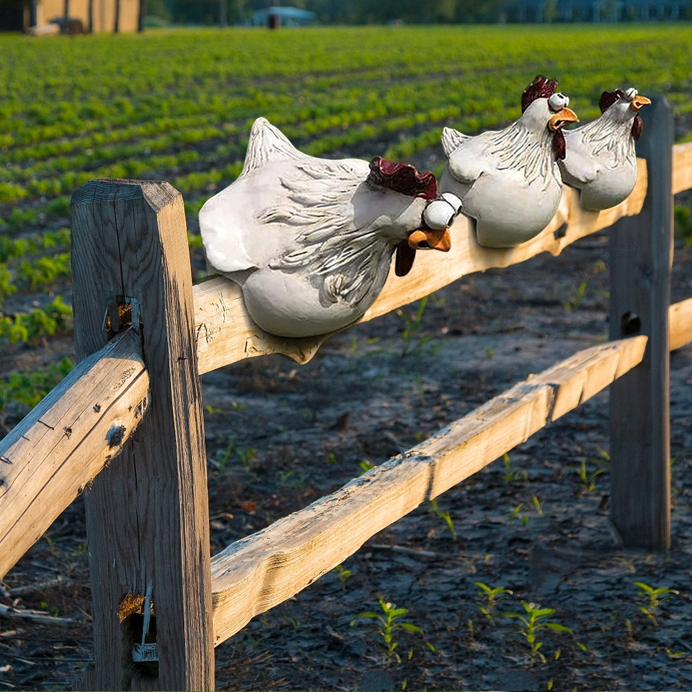 

Funny Chicken Statues Chicken Fence Decor Garden Farm Yard Chicken Hen Resin Sculpture Home Decoration for Courtyard