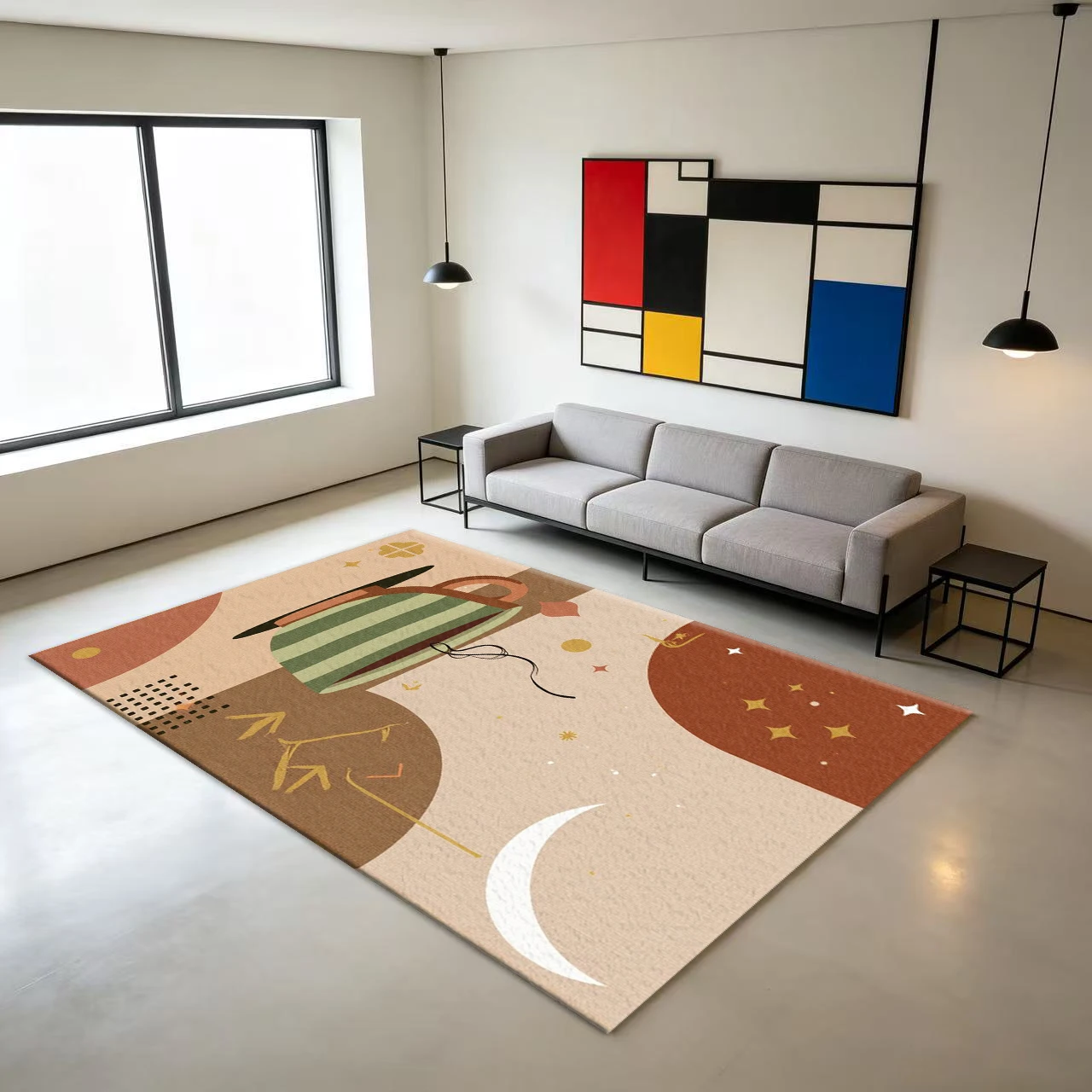 พรมลายโบโฮเรโทรลายถ้วยชา ดวงจั - Printed Rug Abstract บทวิจารณ์และราคา