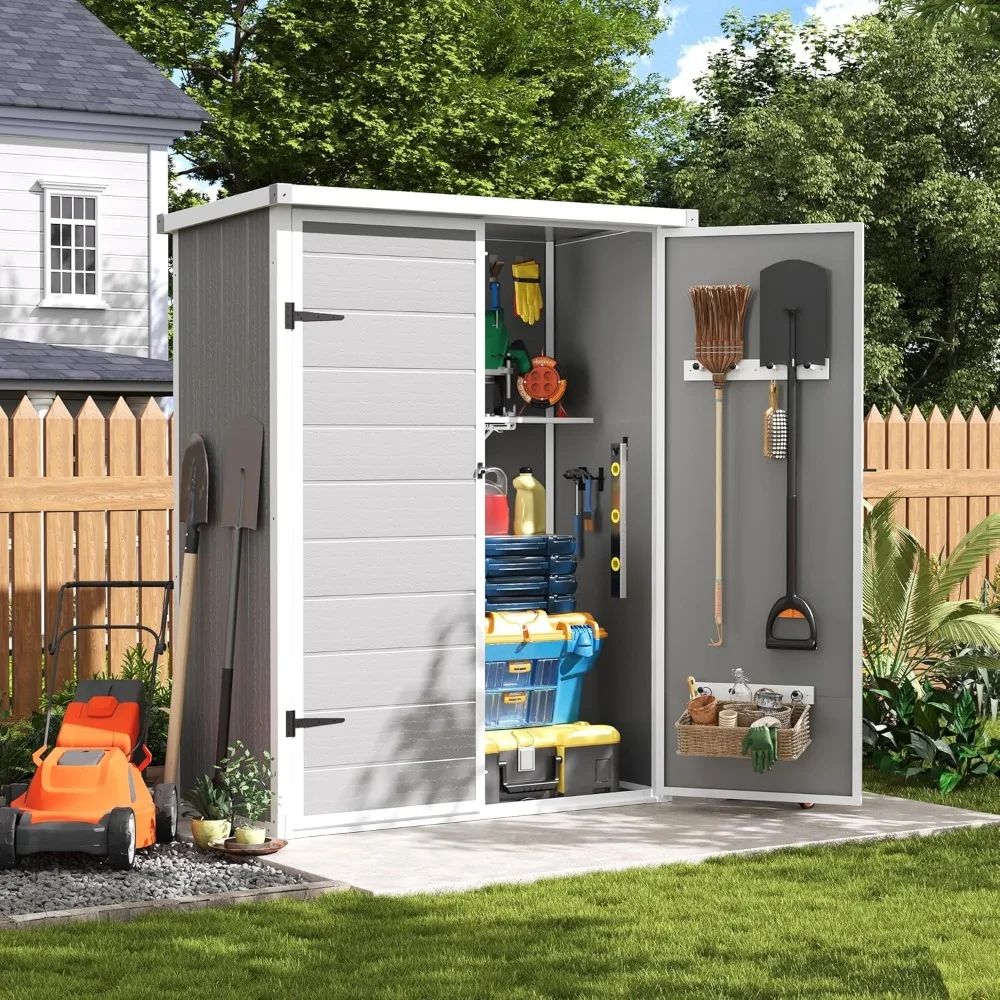 

38 Cu.ft Resin Vertical Storage Shed, 5.6x4.4 FT Outdoor Plastic Storage Shed, Waterproof Resin Cabinet with Lockable D