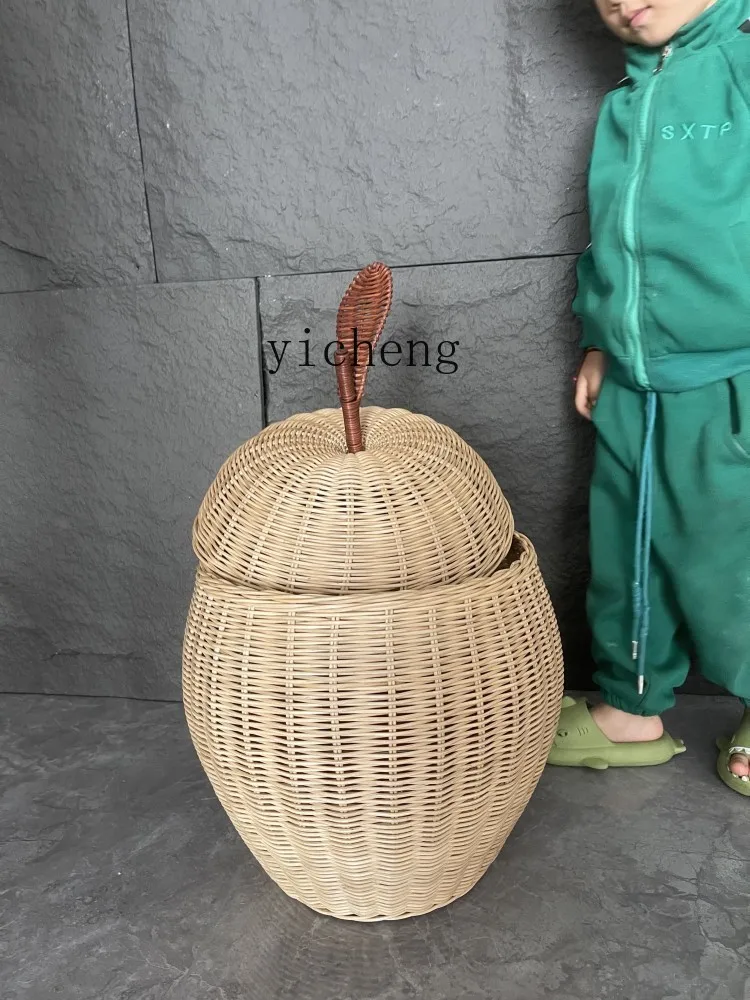 Tqh Rattan Storage Basket with Lid Small Mushroom Apple Basket Children's Simulation Toy Storage Basket