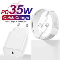 35W PD Fast Wall Charger For iPhone 11 12 13 mini 14 Pro XS Max X XR 7 8 Plus SE Quick Charging PD Cable USB C Travel EU Charger