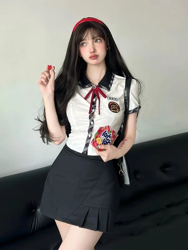 Japan Korea Suit women's Summer Improved Jk Uniform Short Sleeve Top Pleated Plaid Skirt School Uniform Daily JK Set