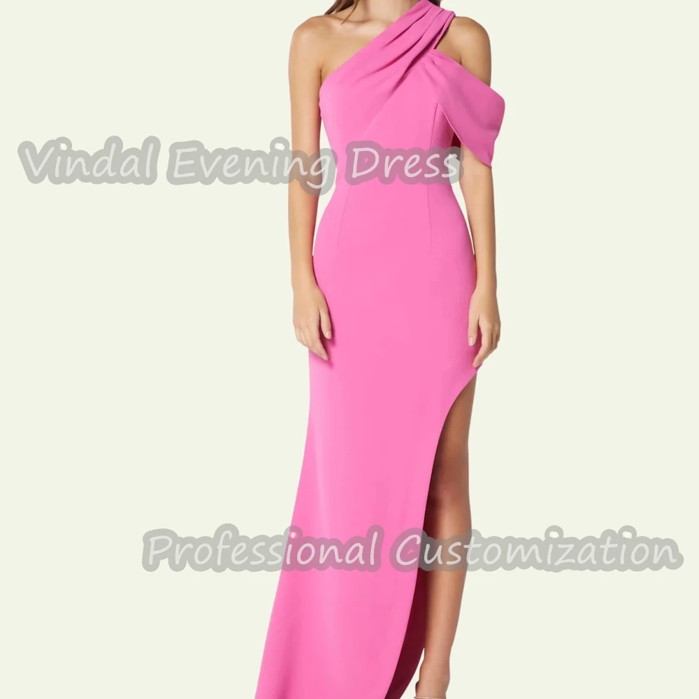 Vindal Dress Straight One Shoulder Floor Length luxurious Crepe Ruffle Built-in Bra Elegant Short Sleeves Saudi For Woman 2024