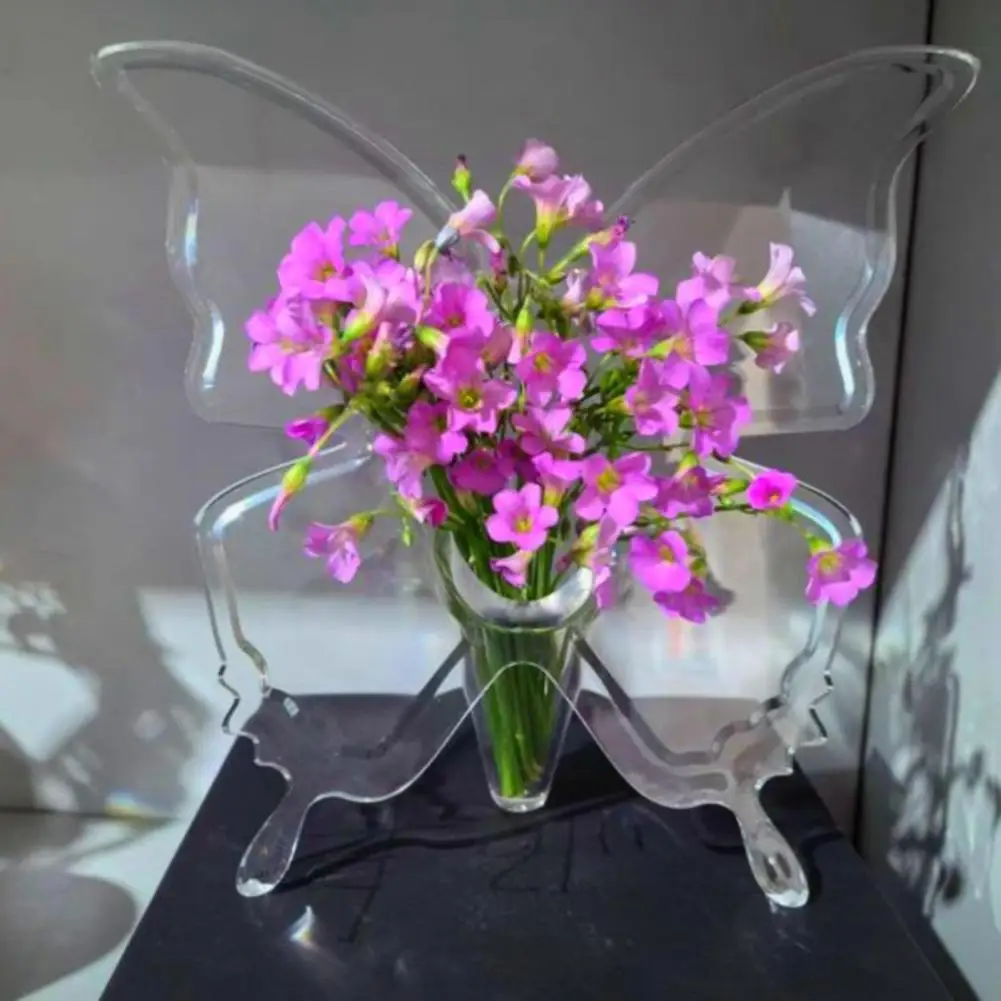Flower Vase 1/2/3pcs Acrylic Butterfly Flower Vase Set Modern Butterfly Shaped Holder Decorative Floral Container for Home