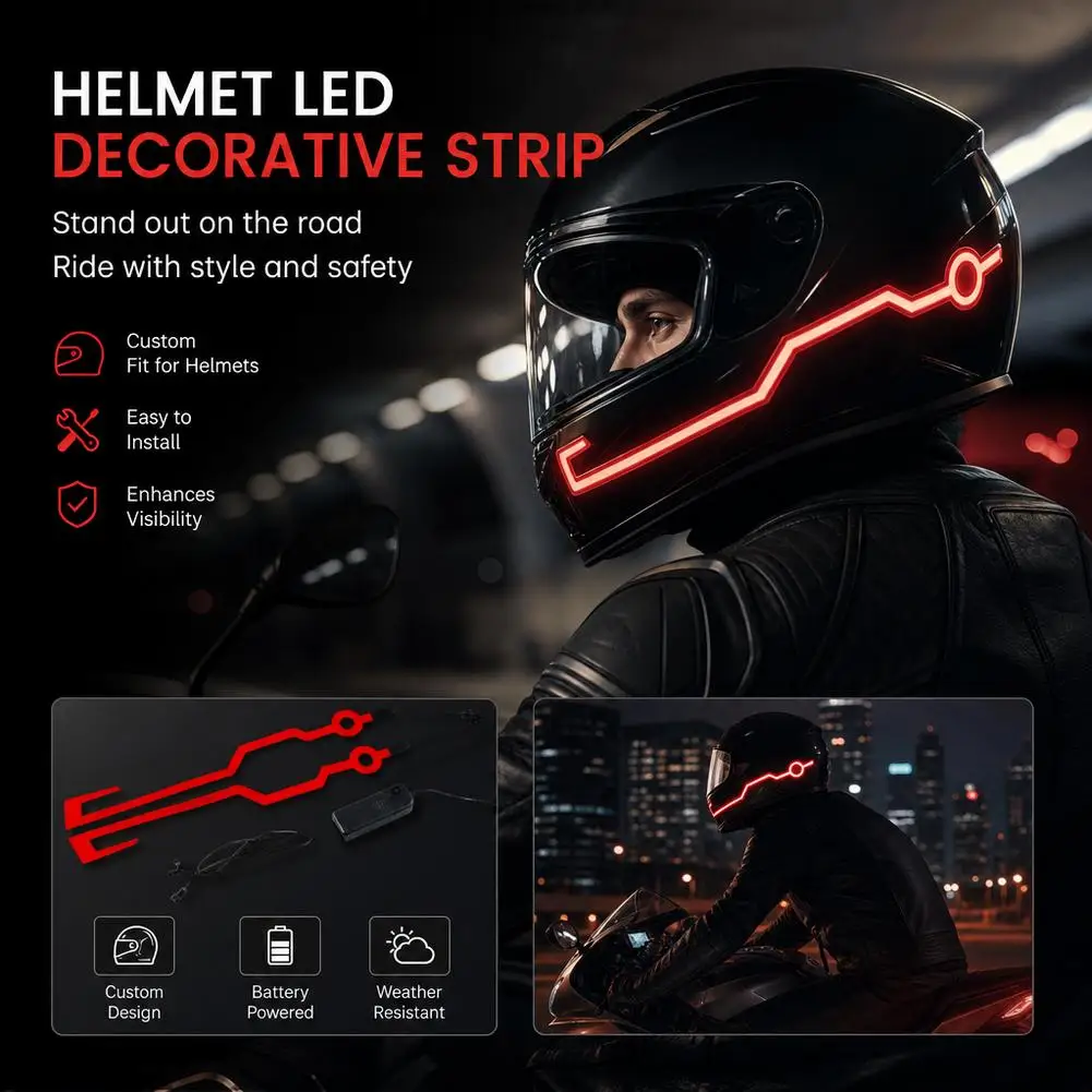 Flexible Motorcycle Helmet LED Warning Lights Night Riding Helmet Motor Cold Light Strip Helmet Sticker