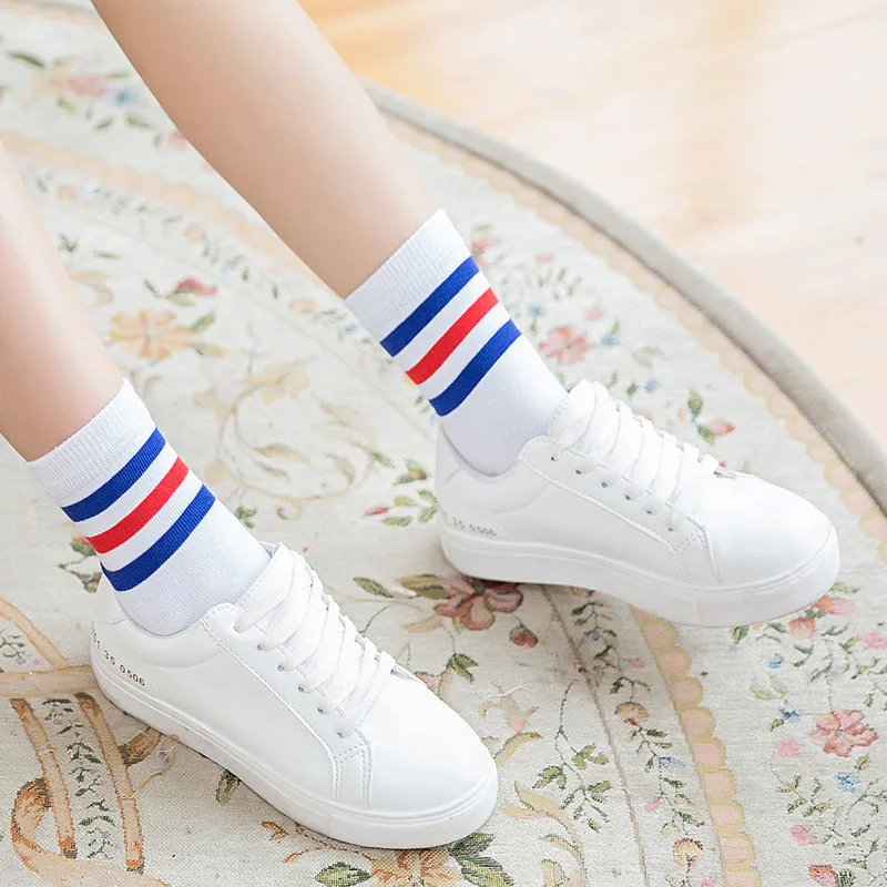 Retro Triple Three Stripes Cotton Women Crew Socks Sport Athletic Old School Hiphop Skate School Party White Black Harajuku JK