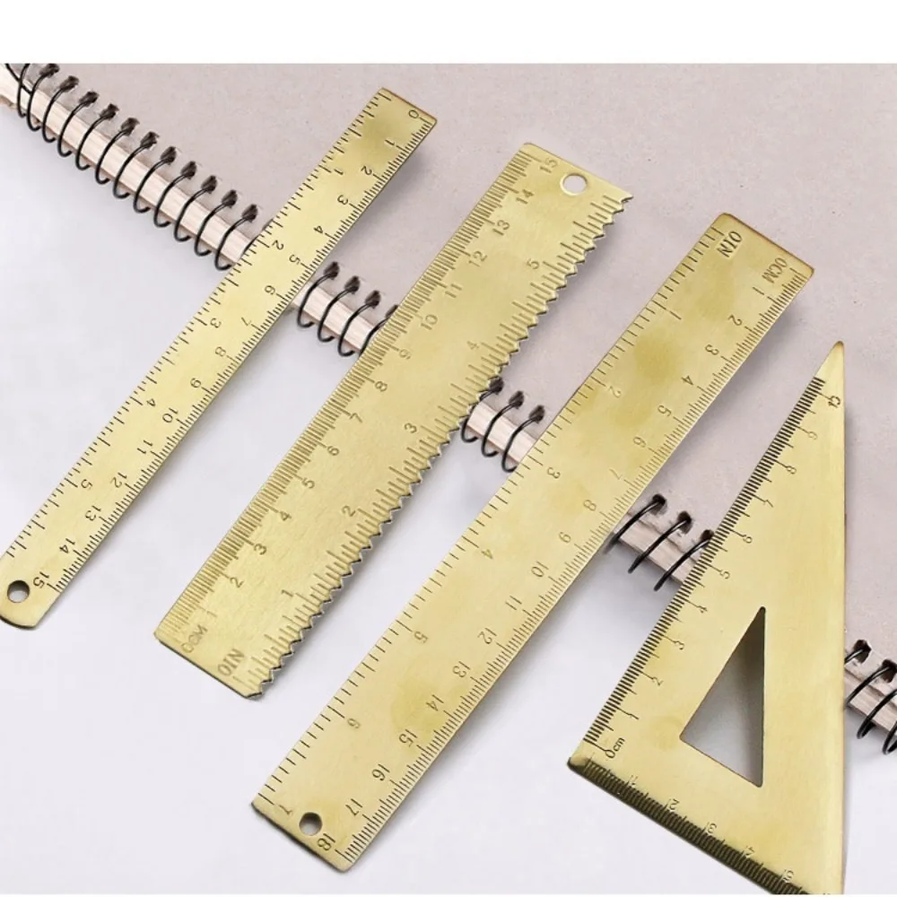 Vintage Brass Straight Ruler Measuring Tool Gold Bookmark Painting Drawing Tools Stationery Metal Triangle Ruler Protractor