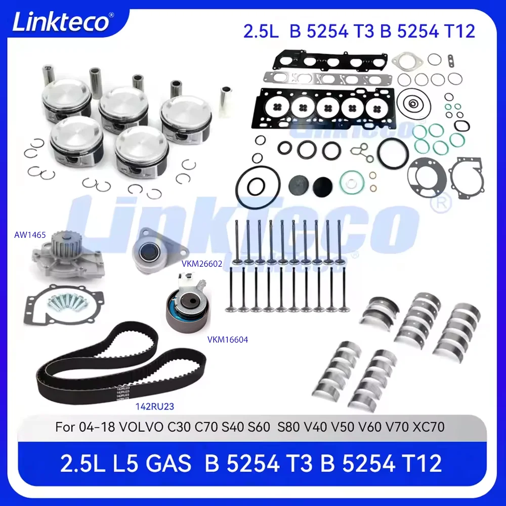 Engine Repair Timing Belt Kit Full Gasket Piston Bearing Set Fit 2.5 L L5 For 04-13 VOLVO C30 C70 S40 S60 V50 V60 XC60 XC70 2.5L