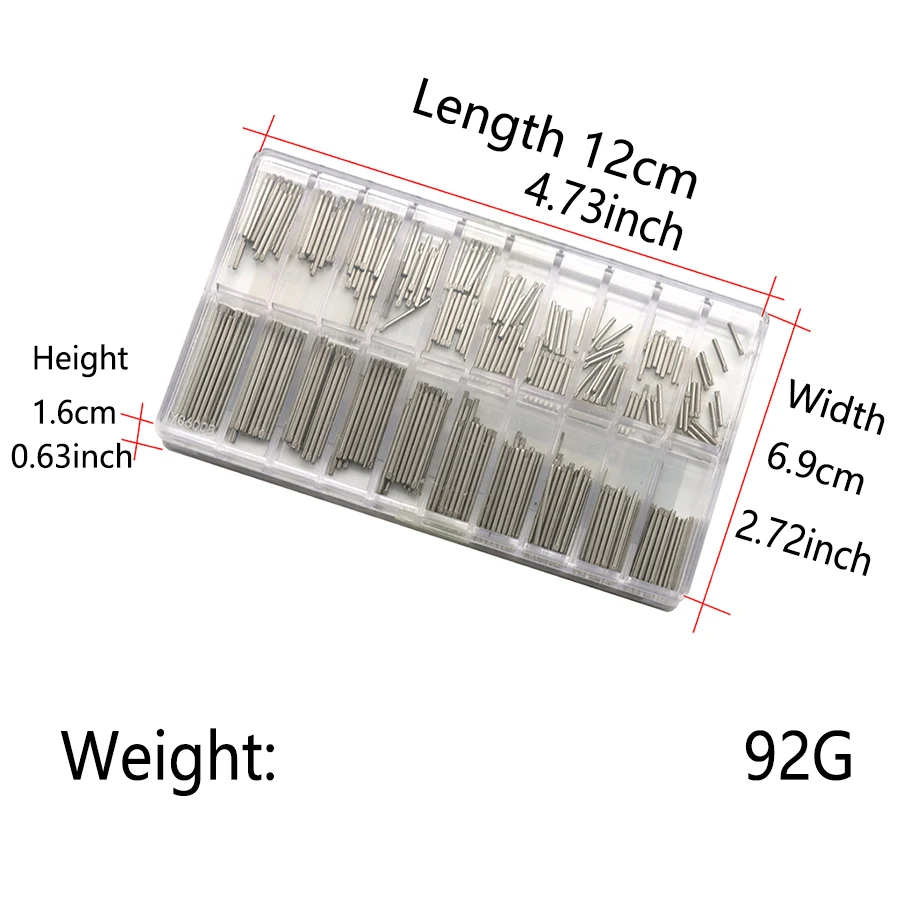 Piezas de reloj Correa de acero inoxidable 304 y eje de conexión de corona Crudo 1,2 mm Varios tamaños que rangan de 8-27 mm de longitud