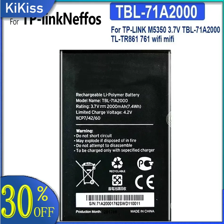 2000Mah TBL-71A2000 For TP-Link TL-TR861 2000L TL-TR761 M5250 M5350 M7000 M7200 M7300 4G LTE WIFI Router Modem Battery