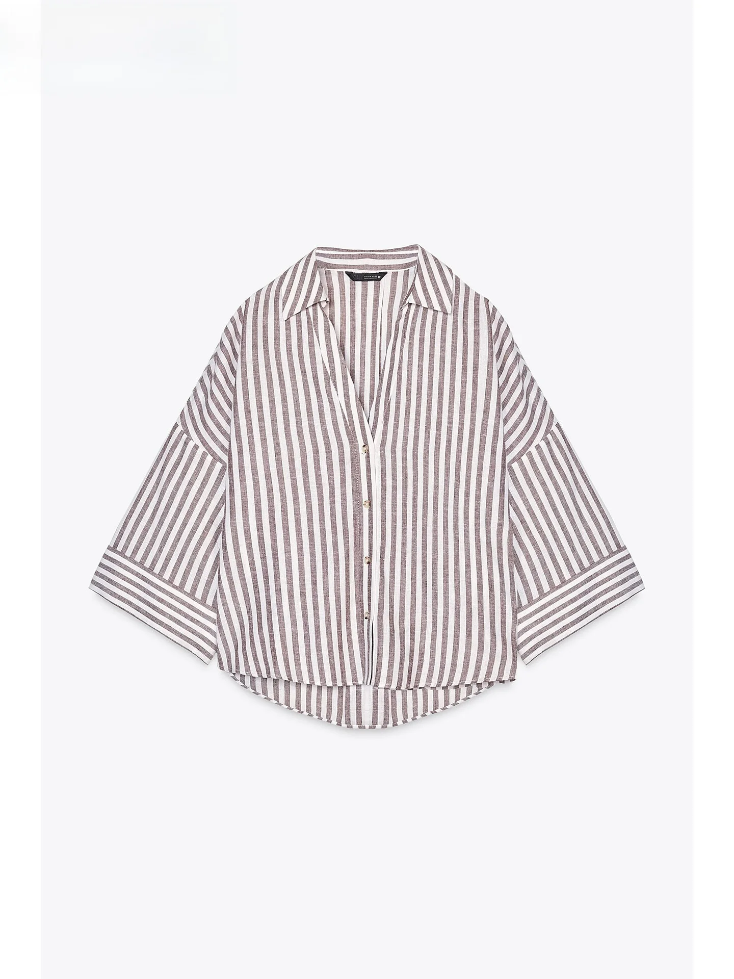 

ZAPRHA 2025 New Loose Linen Blend Comfortable Wide Sve Turn-down Collar irt Women's Faionable Versatile Summer Long Sl...