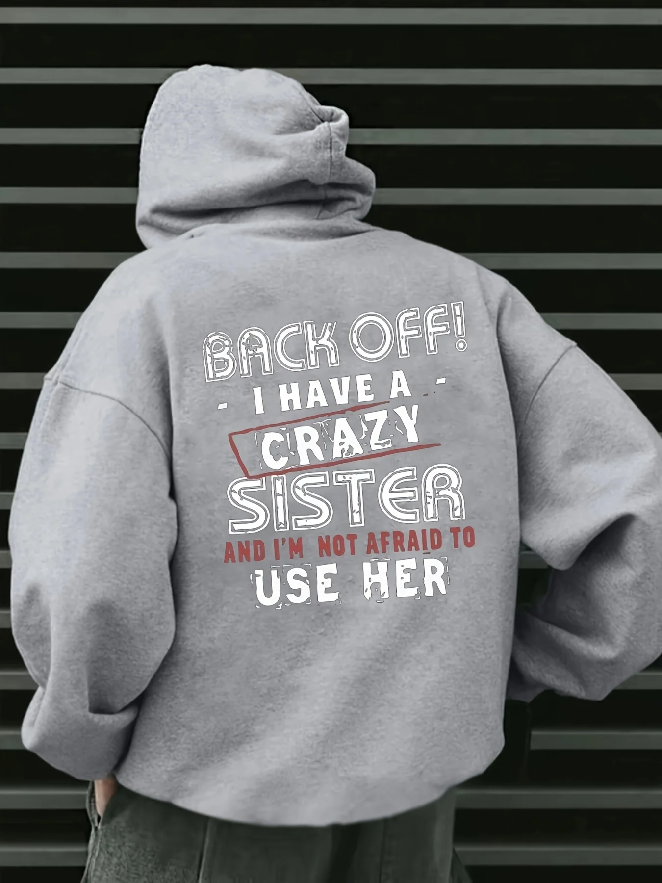 سترة بغطاء للرأس كاجوال للرجال مع شعار "Stay Away I Have A Crazy Sister" مطبوعة عليها، فضفاضة مناسبة لملابس الشارع للخريف والشتاء #5