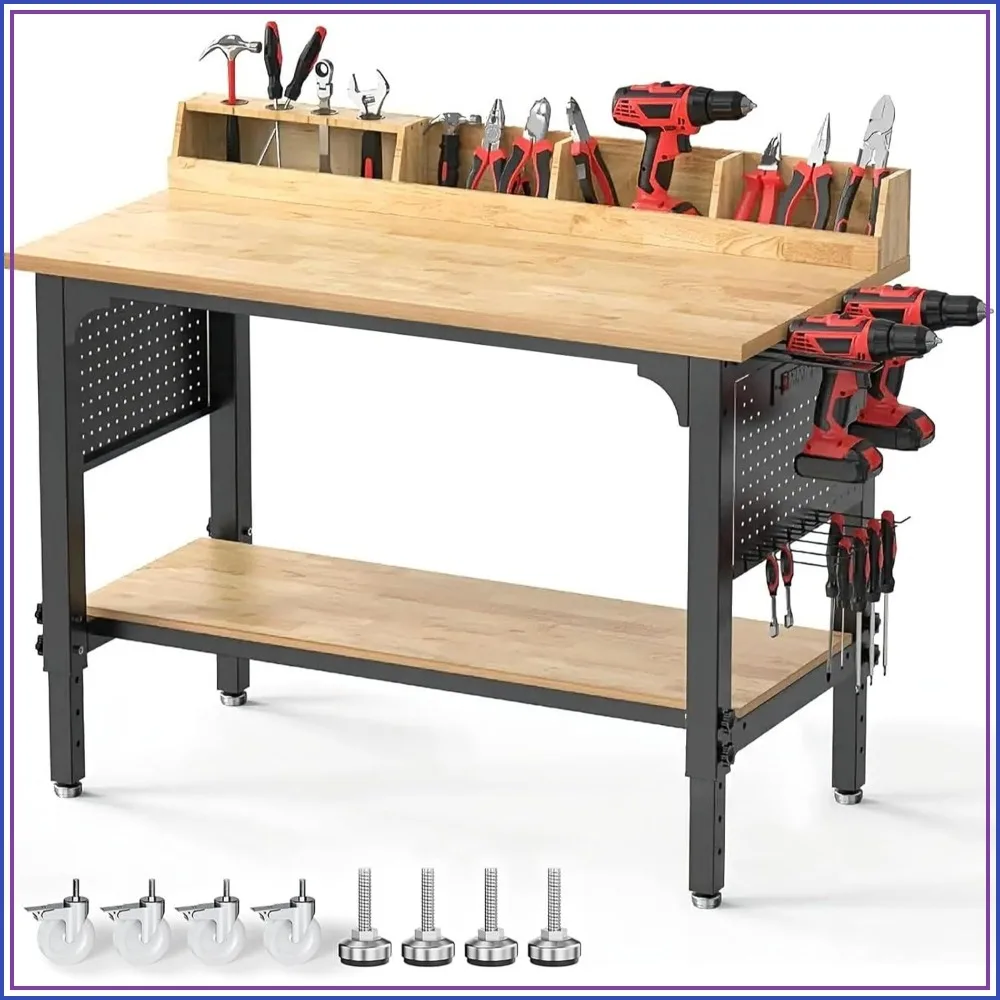 48 Inch Work Bench with Wheels 2200 LBS Capacity Adjustable Height